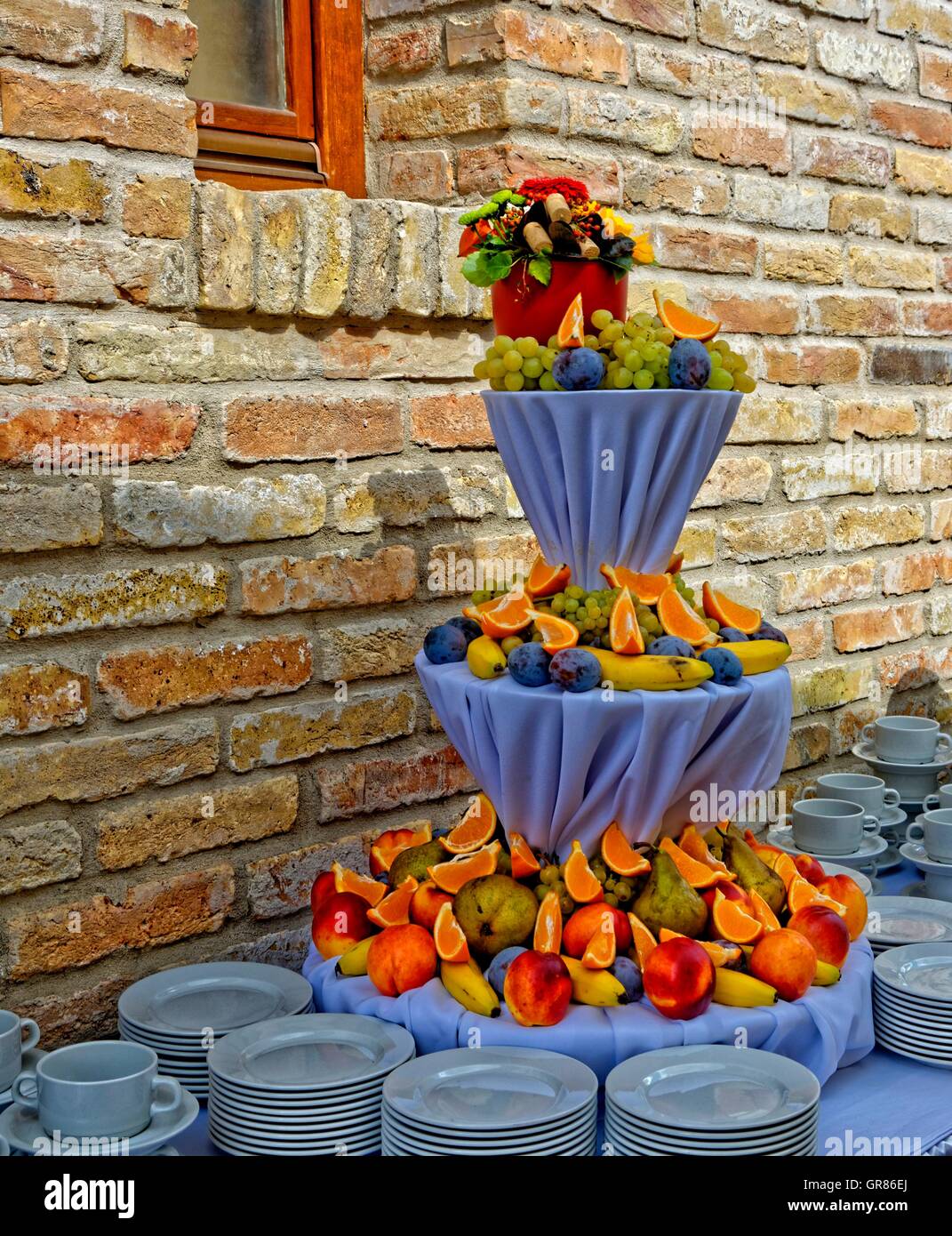 Dessert Fruit Tree And Plates Stock Photo Alamy