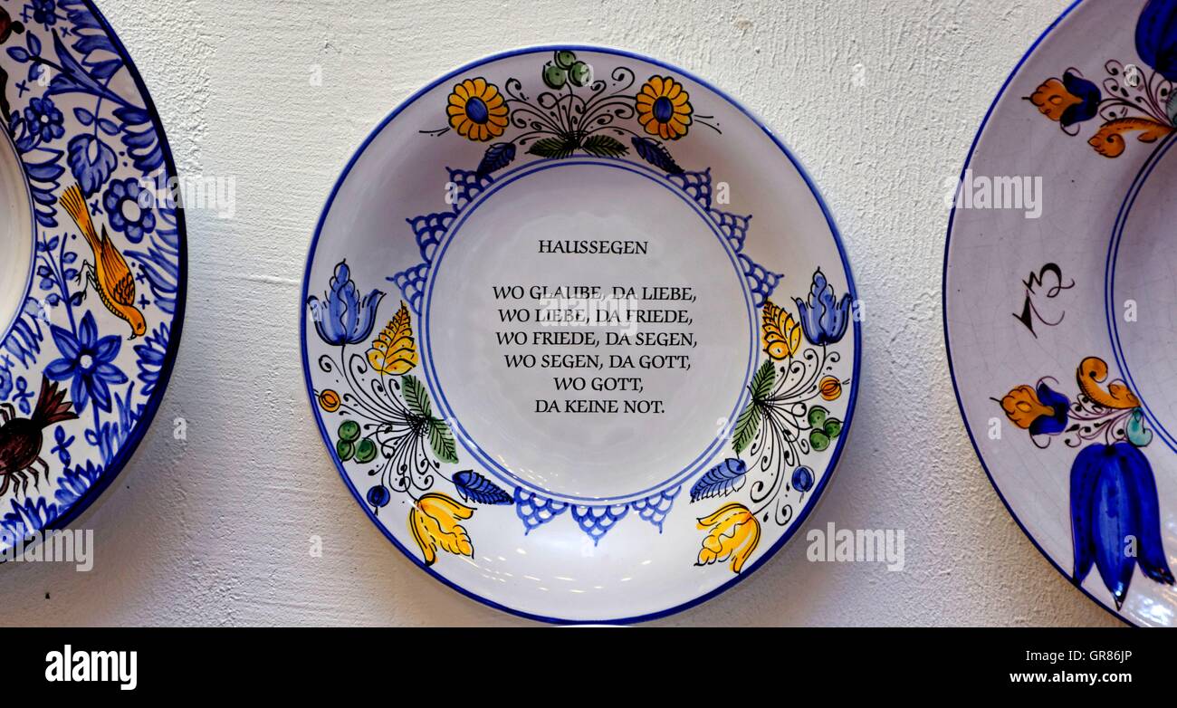 Porcelain Plates Saying, House Blessings Stock Photo