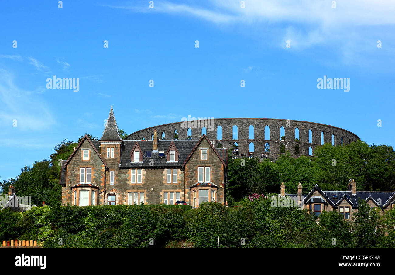 Scotland, Oban city, look at the town with the McCaigs Tower Stock Photo
