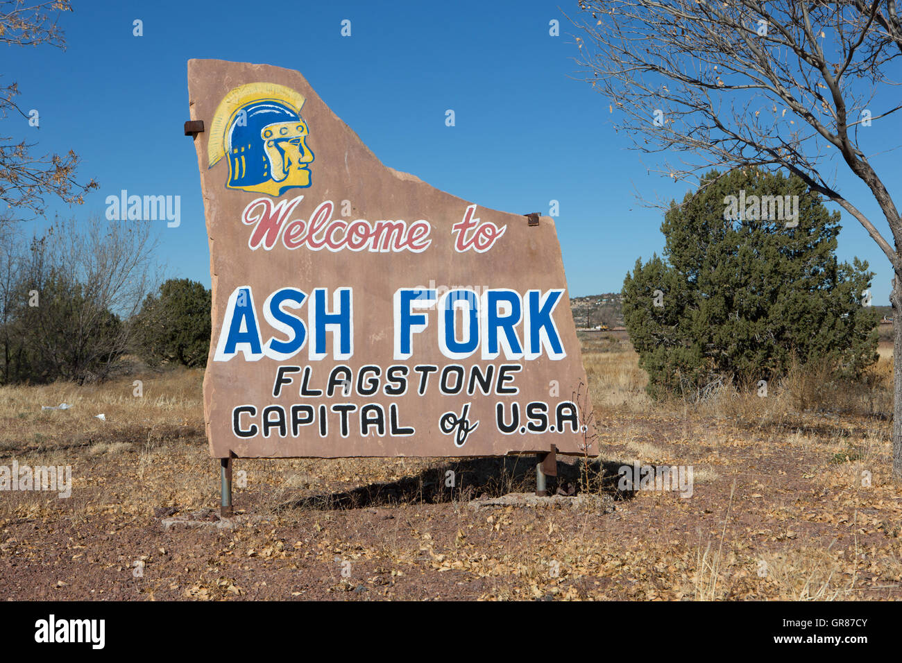to Ash Fork sign, Arizona Stock Photo Alamy