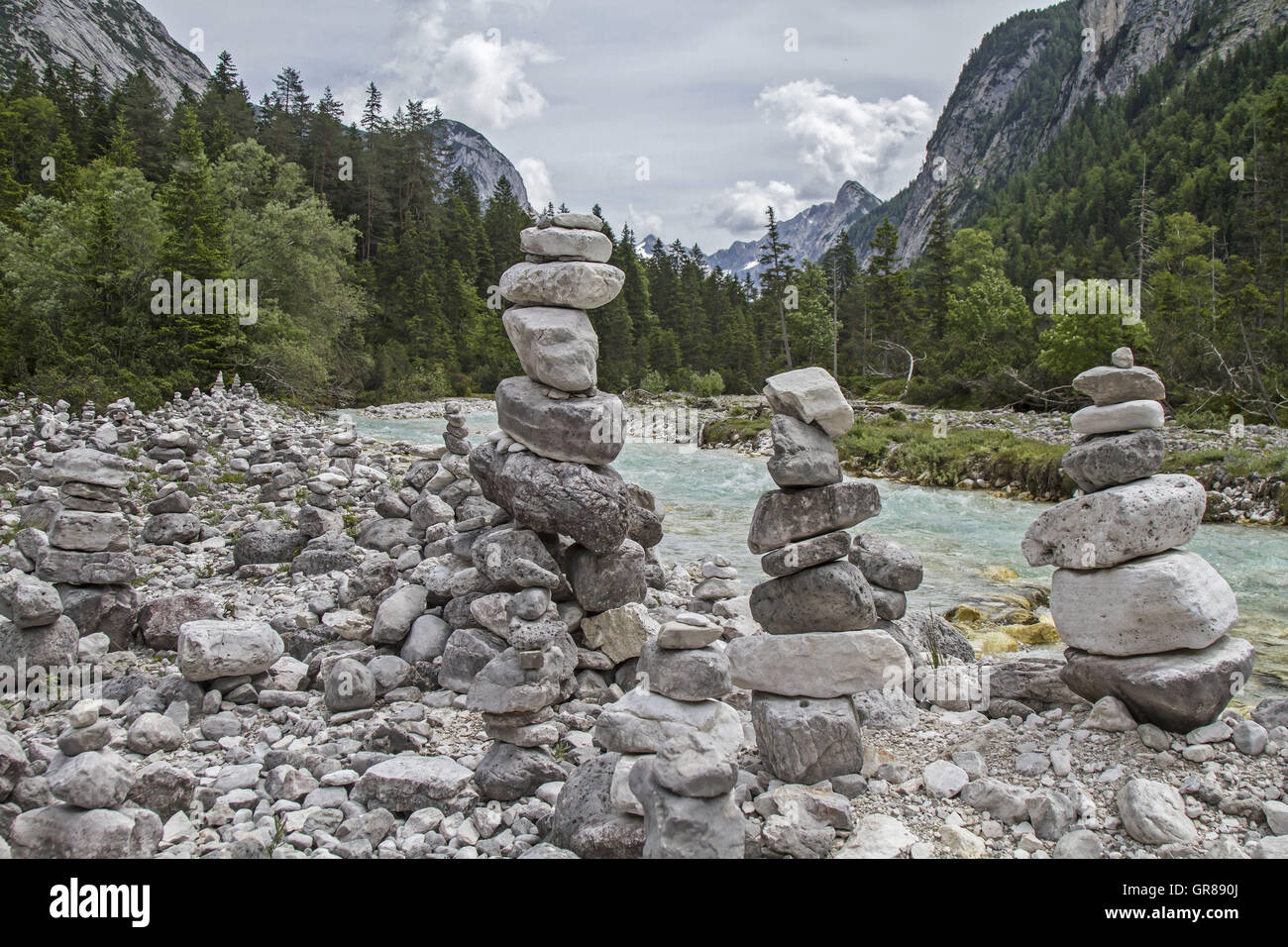 Stone Men In The Young Isar In Hinterautal Valley Stock Photo - Alamy