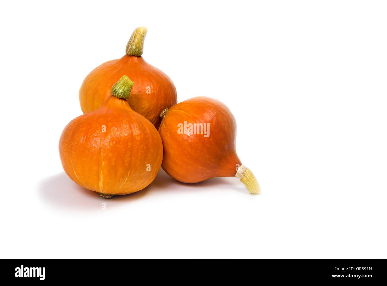 Three pumpkins are lying on a white background Stock Photo - Alamy