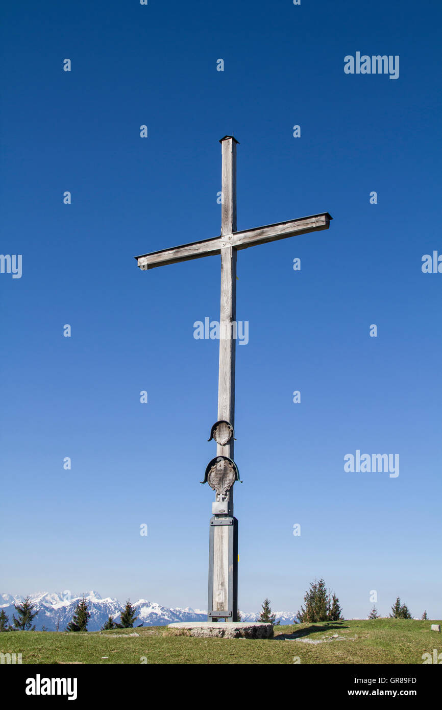 Summit Cross On The Top Of Zwiesel Mountain In Blomberg Area Stock Photo