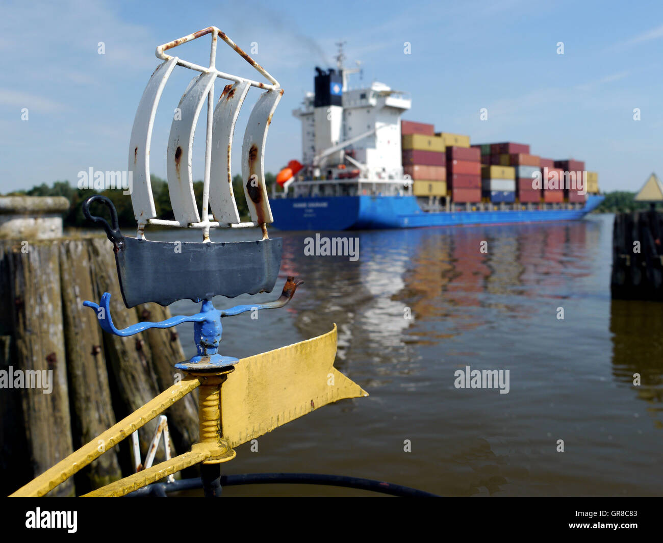 Container Ship In Kiel Canal Stock Photo