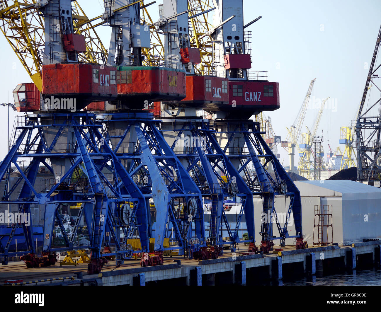 Old Cranes In The Port Of Klaipeda Stock Photo