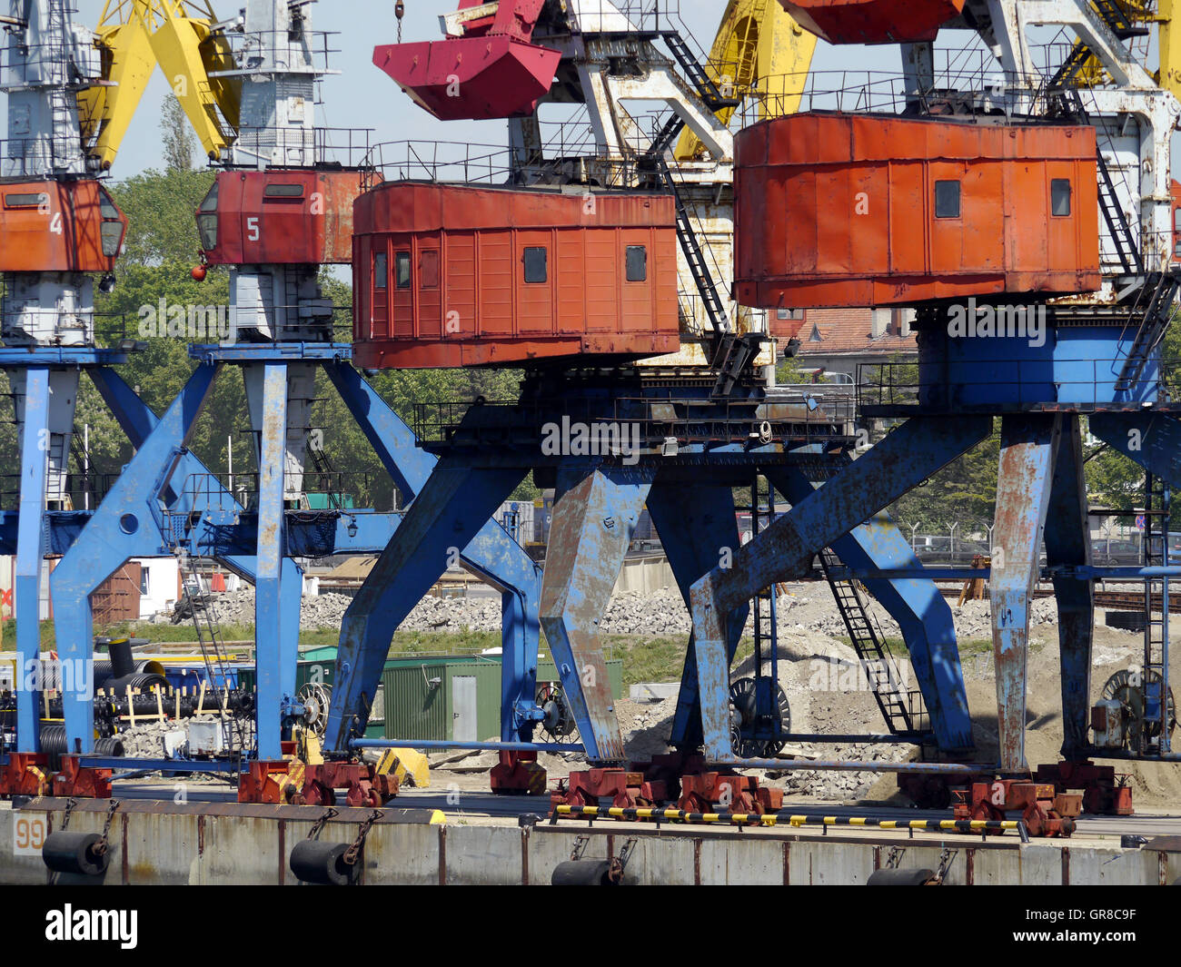Old Cranes In The Port Of Klaipeda Stock Photo