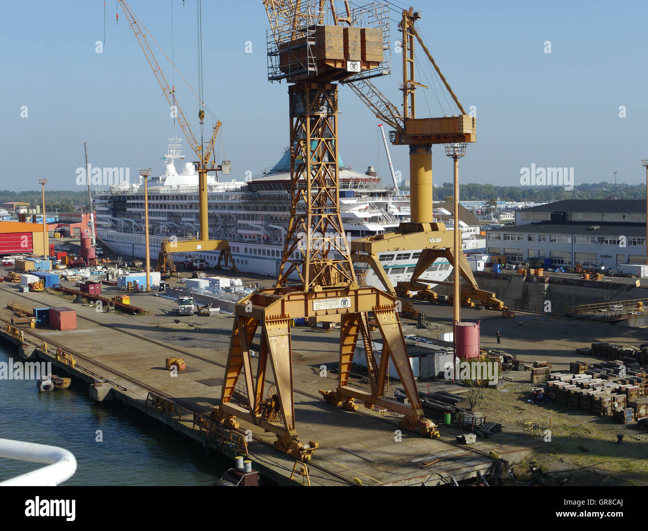 Shipyard With Cruiseliner Artania Stock Photo