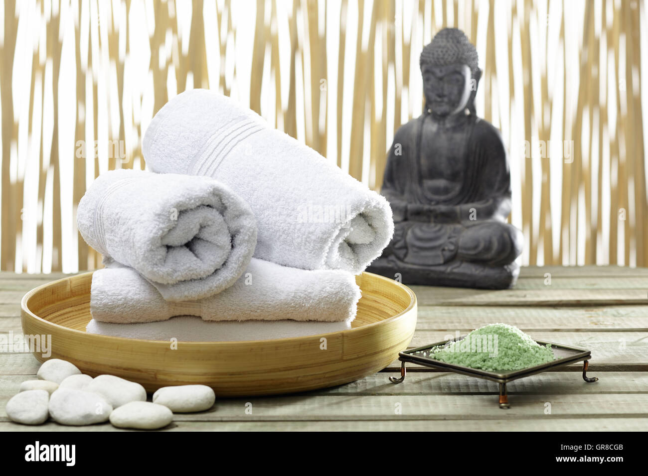 Bathroom Accessories With Buddha Statue Stock Photo Alamy