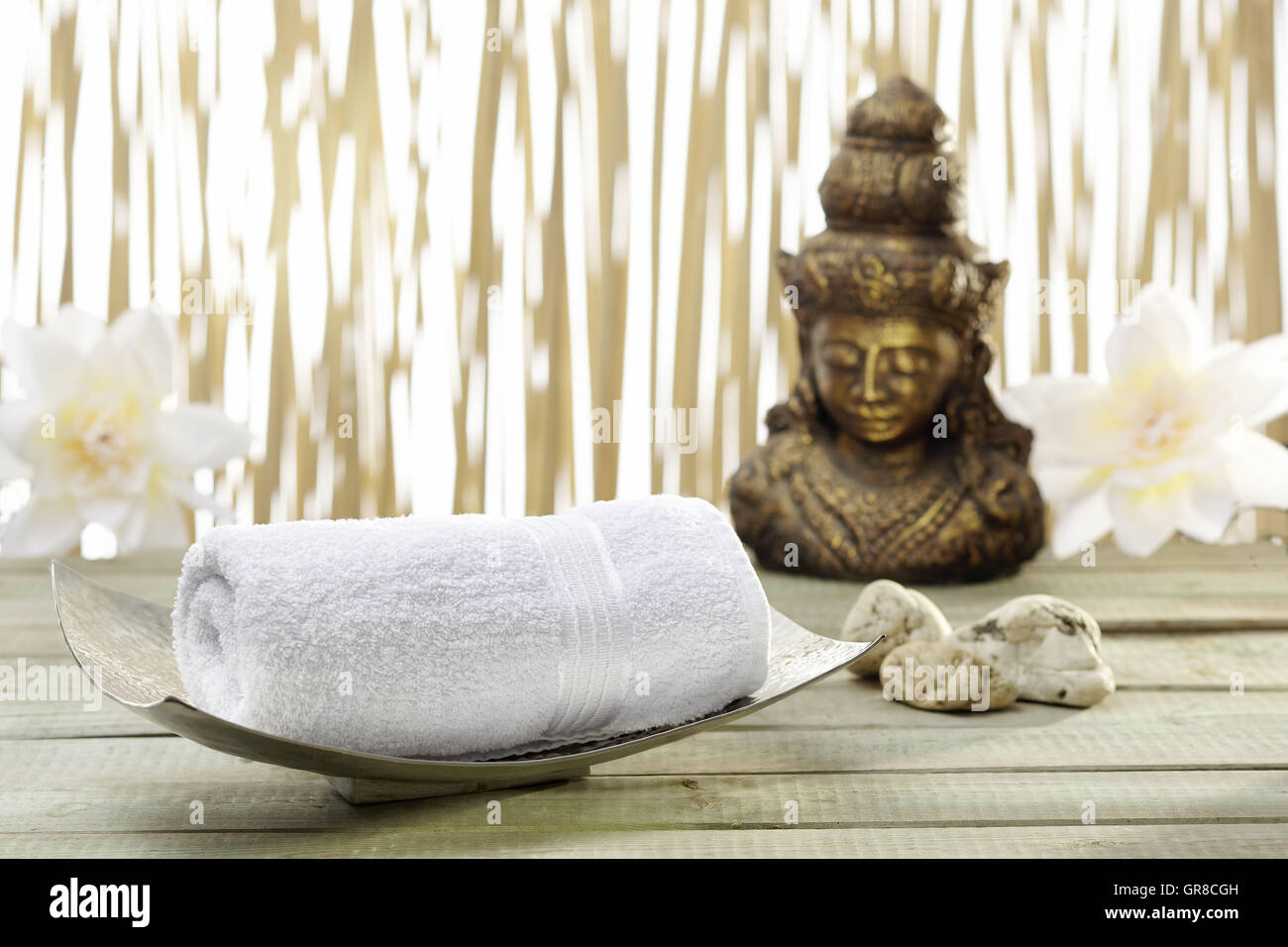 Bathroom Accessories With Buddha Statue Stock Photo Alamy