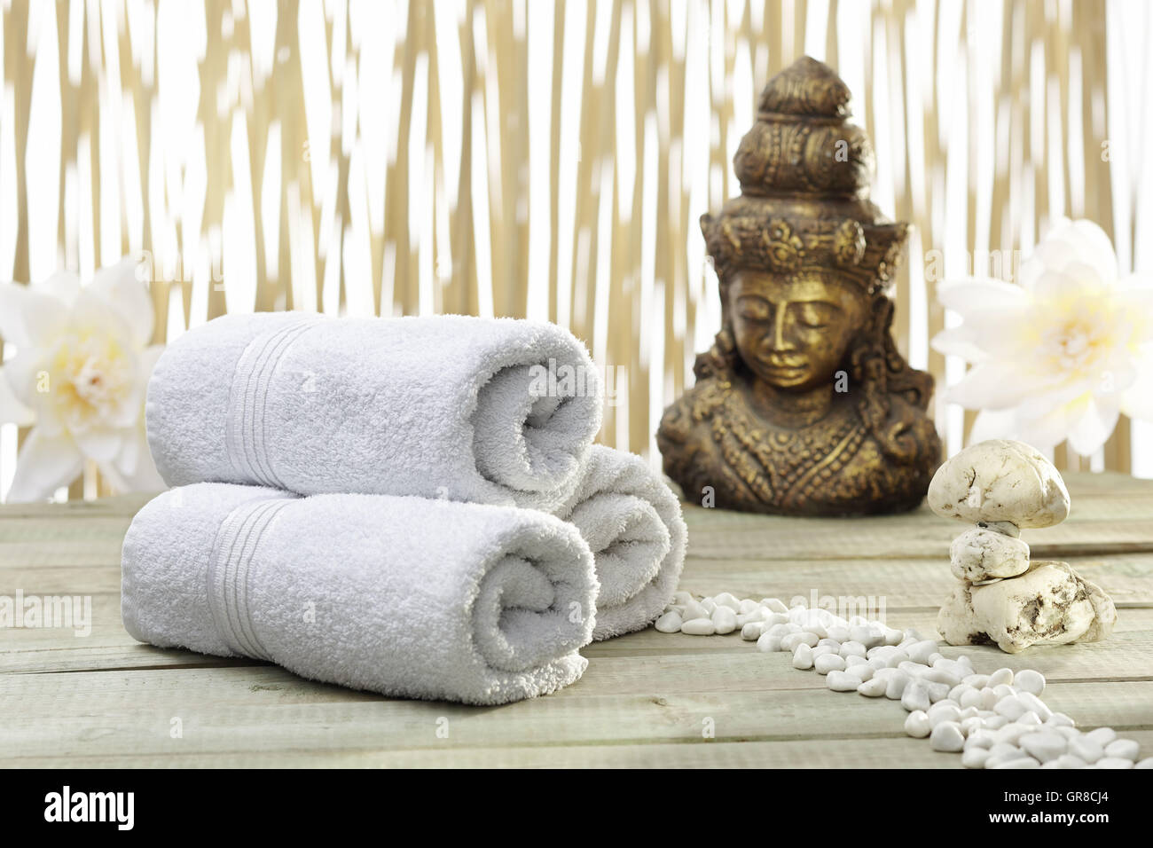 Bathroom Accessories With Buddha Statue Stock Photo Alamy