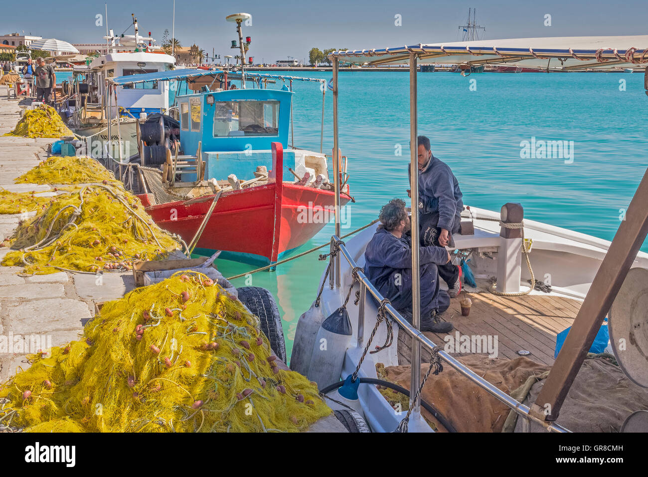 Fishing Boat In The harbour, Zakinthos, Greece Stock Photo