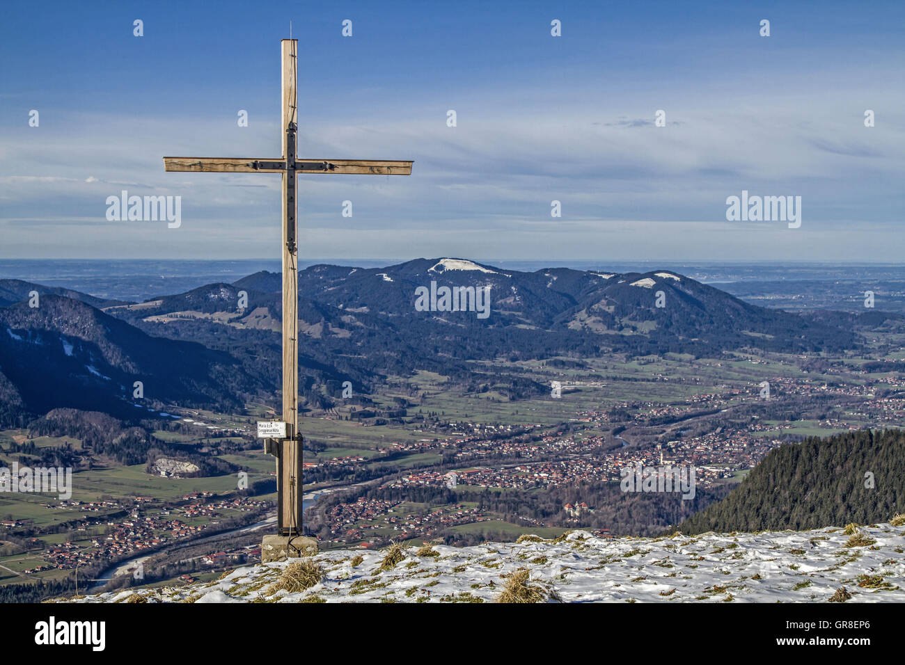 Cross On The Schoenberg In Lenggries Stock Photo