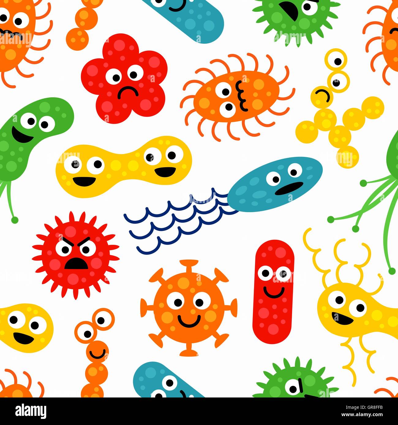Seamless pattern with cute colorful funny bacterias, germs Stock Vector ...