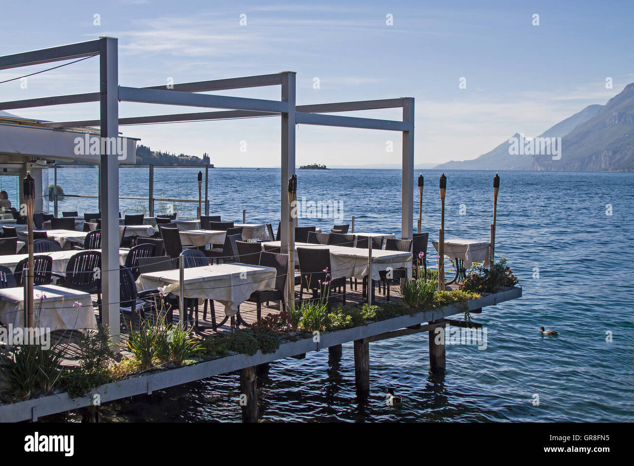 Airy Lake Terrace Of A Restaurant On Lake Garda Stock Photo Alamy