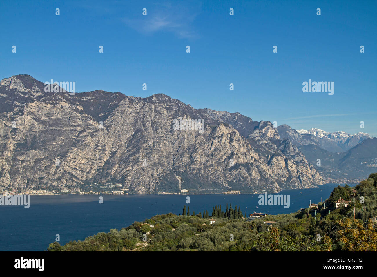 In The Driveway To The Valley Station Of The Monte Baldo Cable Car, You Can Enjoy This Magnificent View Of The Northern Part Of Lake Garda Stock Photo