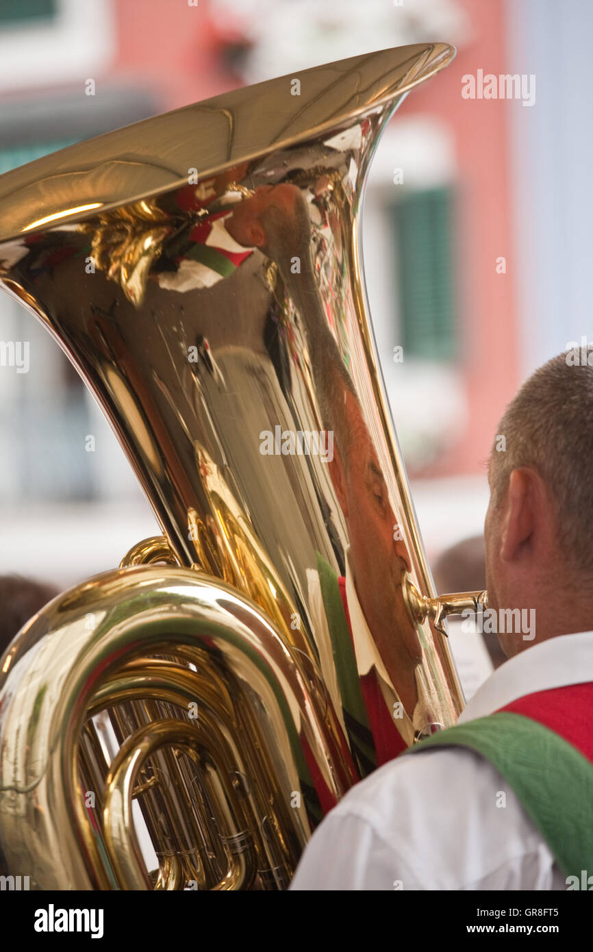 Detail View Of A Tuba Player Stock Photo