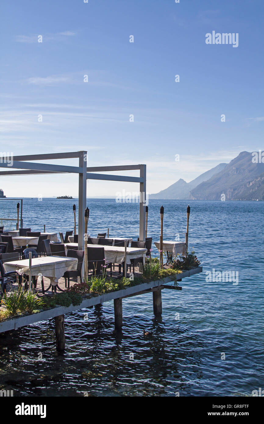 Airy Lake Terrace A Restaurant On Lake Garda Stock Photo Alamy
