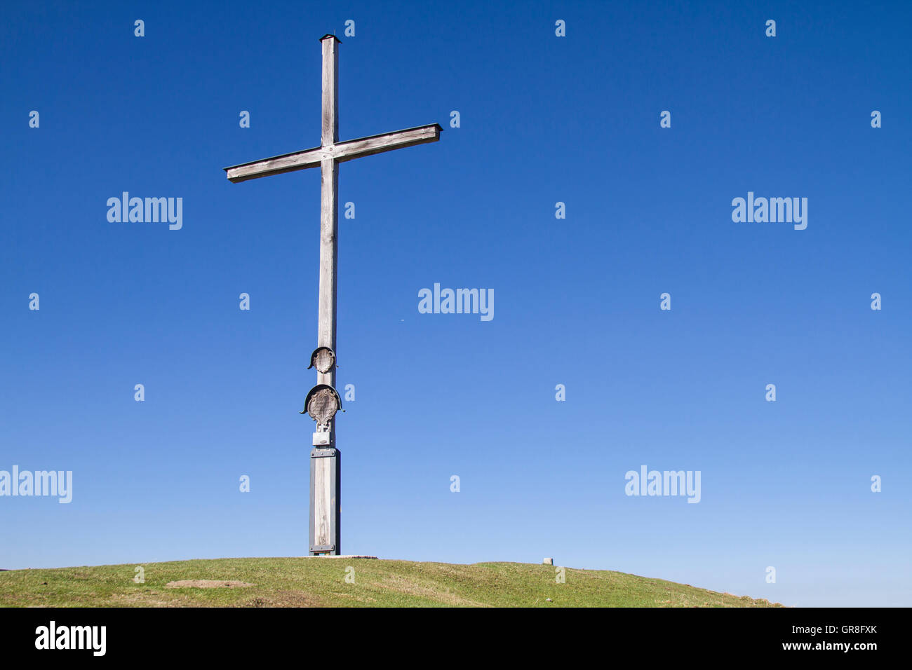 Summit Cross On The Top Of Zwiesel Mountain In Blomberg Area Stock Photo