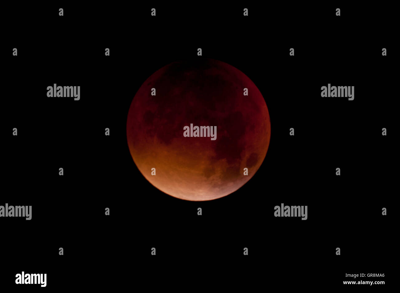 Total Lunar Eclipse On Sept. 28, 2015, Observed In Kiel, Germany, Through A Telescope Stock Photo