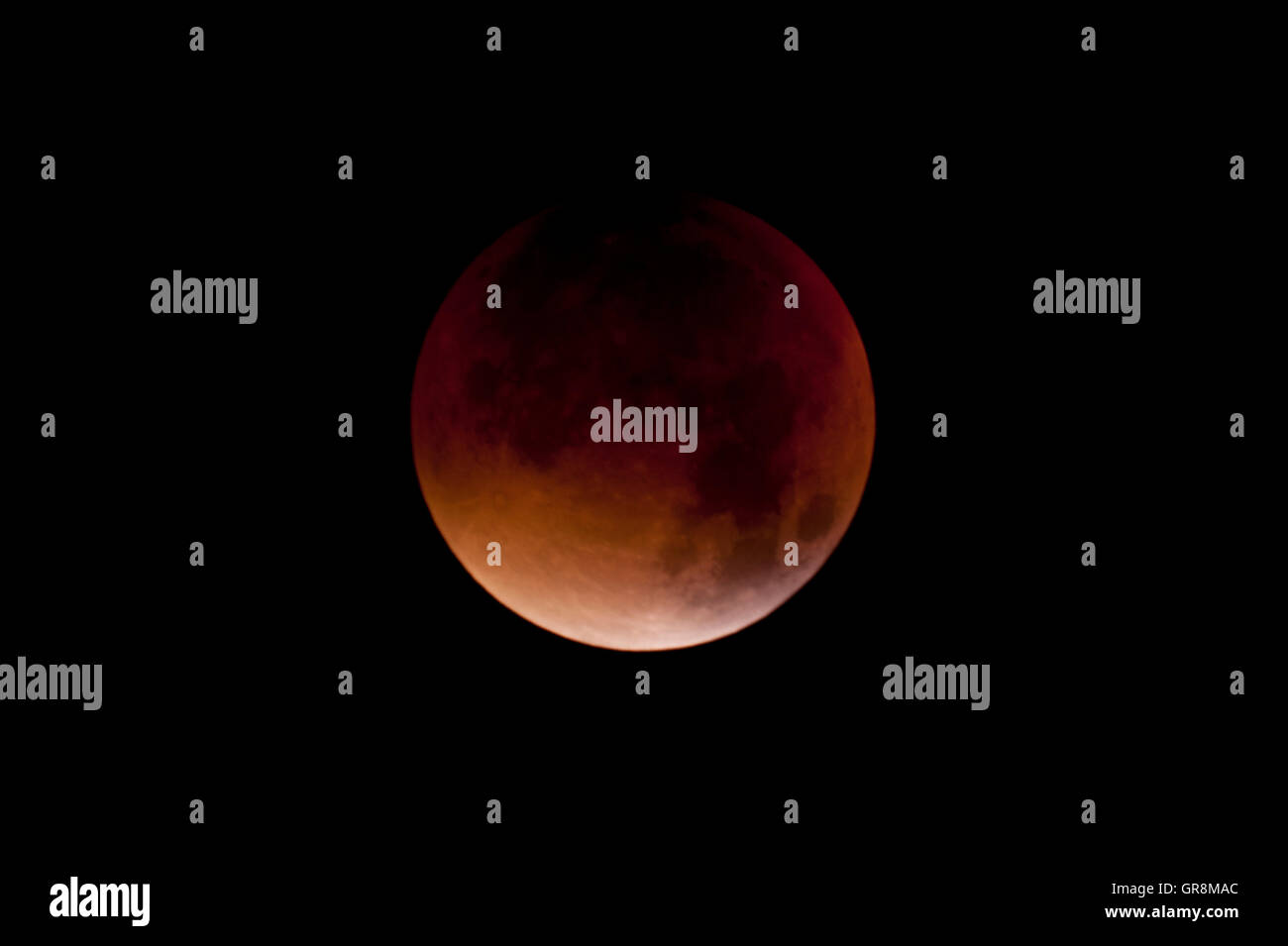 Total Lunar Eclipse On Sept. 28, 2015, Observed In Kiel, Germany, Through A Telescope Stock Photo