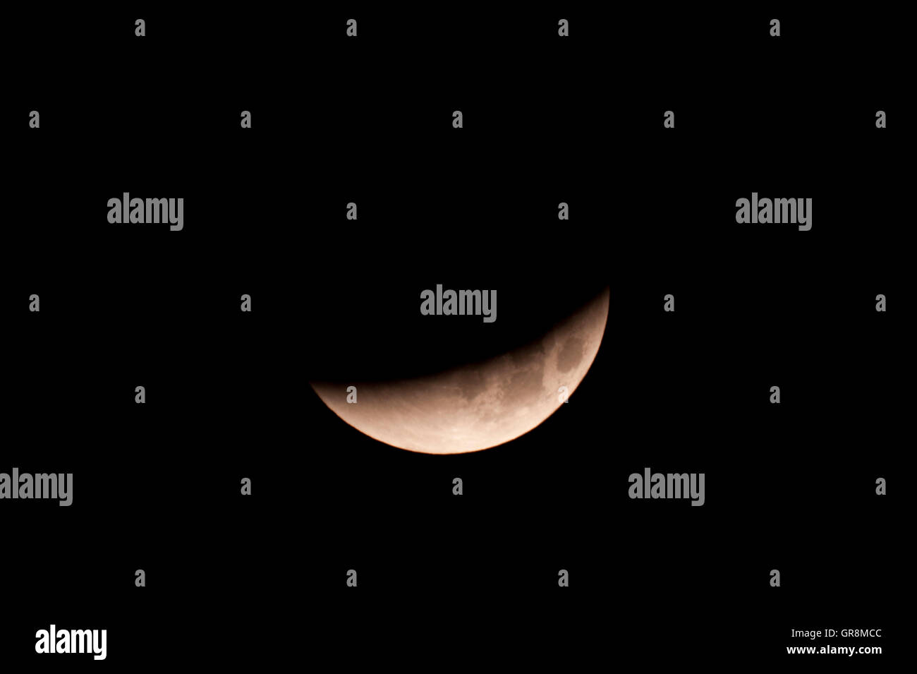 Total Lunar Eclipse On Sept. 28, 2015, Observed In Kiel, Germany, Through A Telescope Stock Photo