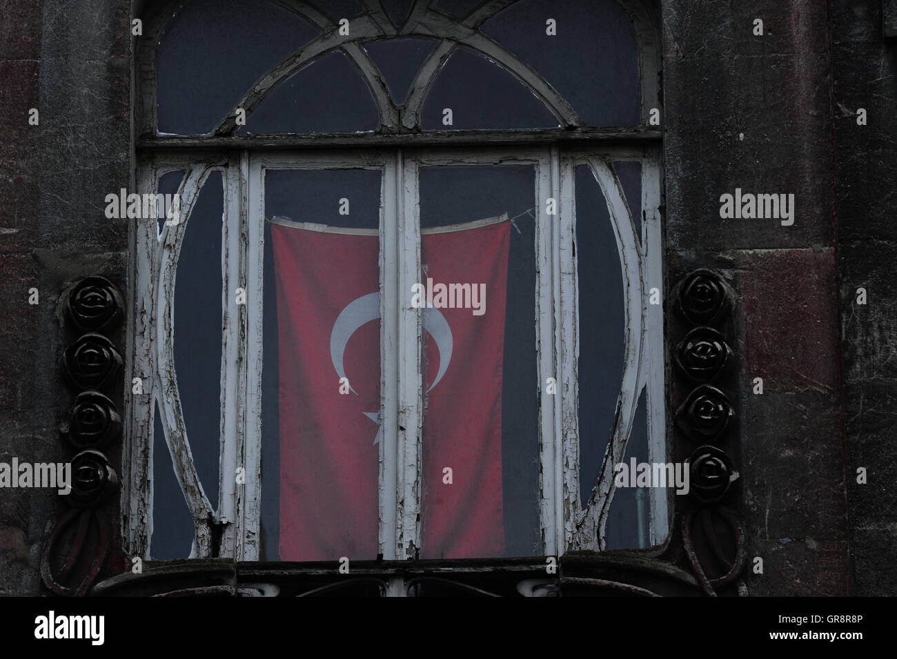 Istanbul-Turkish Flag In The Window Stock Photo