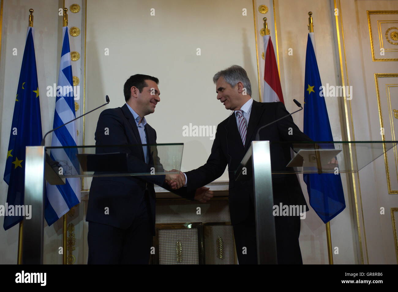 One-Day Working Visit Of The Greek Prime Minister Alexis Tsipras With Chancellor Werner Faymann In Vienna Stock Photo