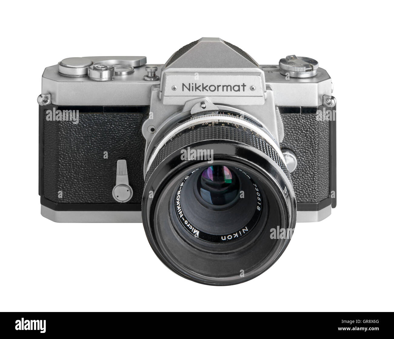 1970 Nikkormat FT in SIlver with 55mm Micro Nikkor lens Stock Photo