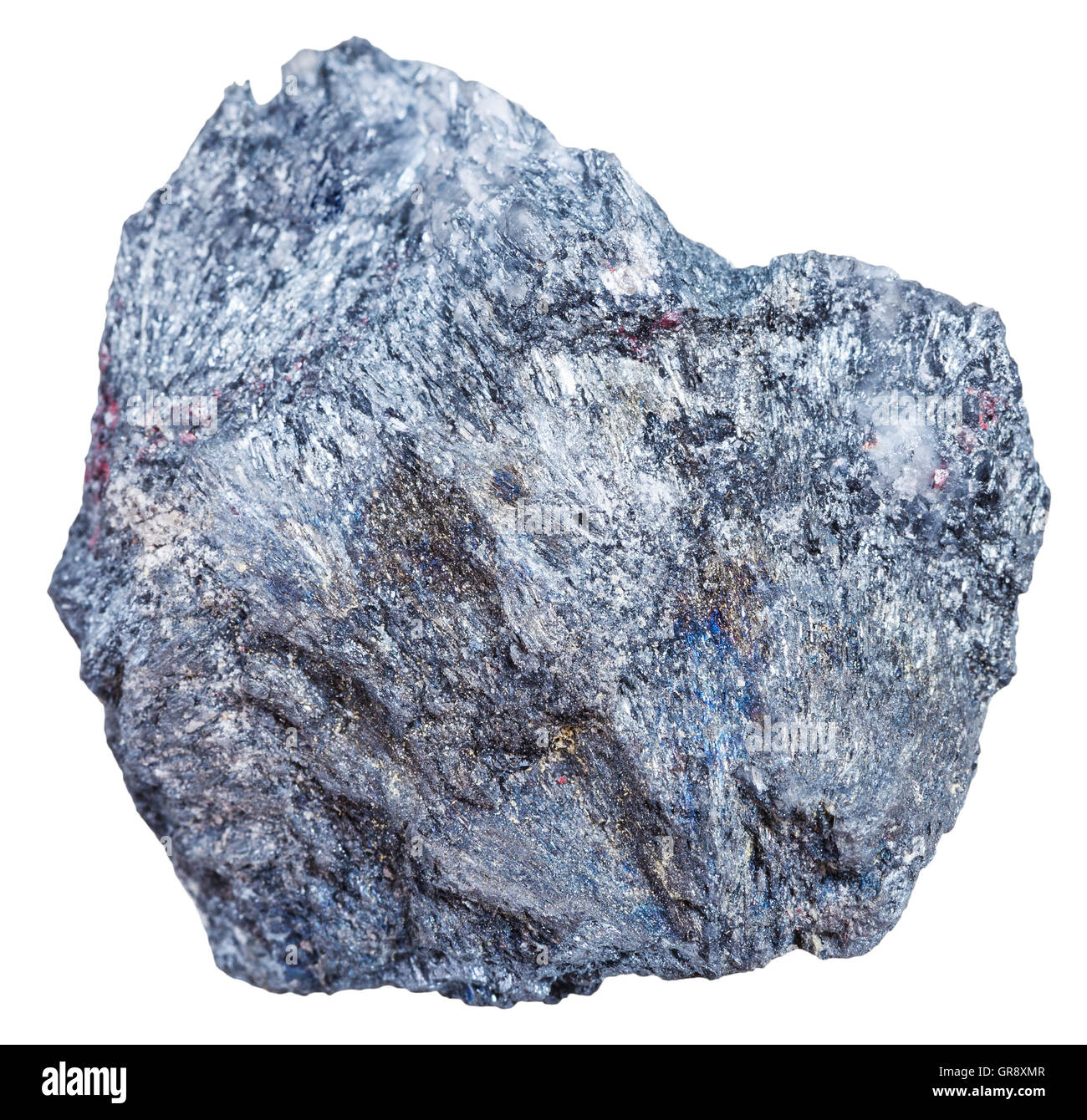 macro shooting of mineral resources - antimony ore rock (Stibnite, antimonite) isolated on white background Stock Photo