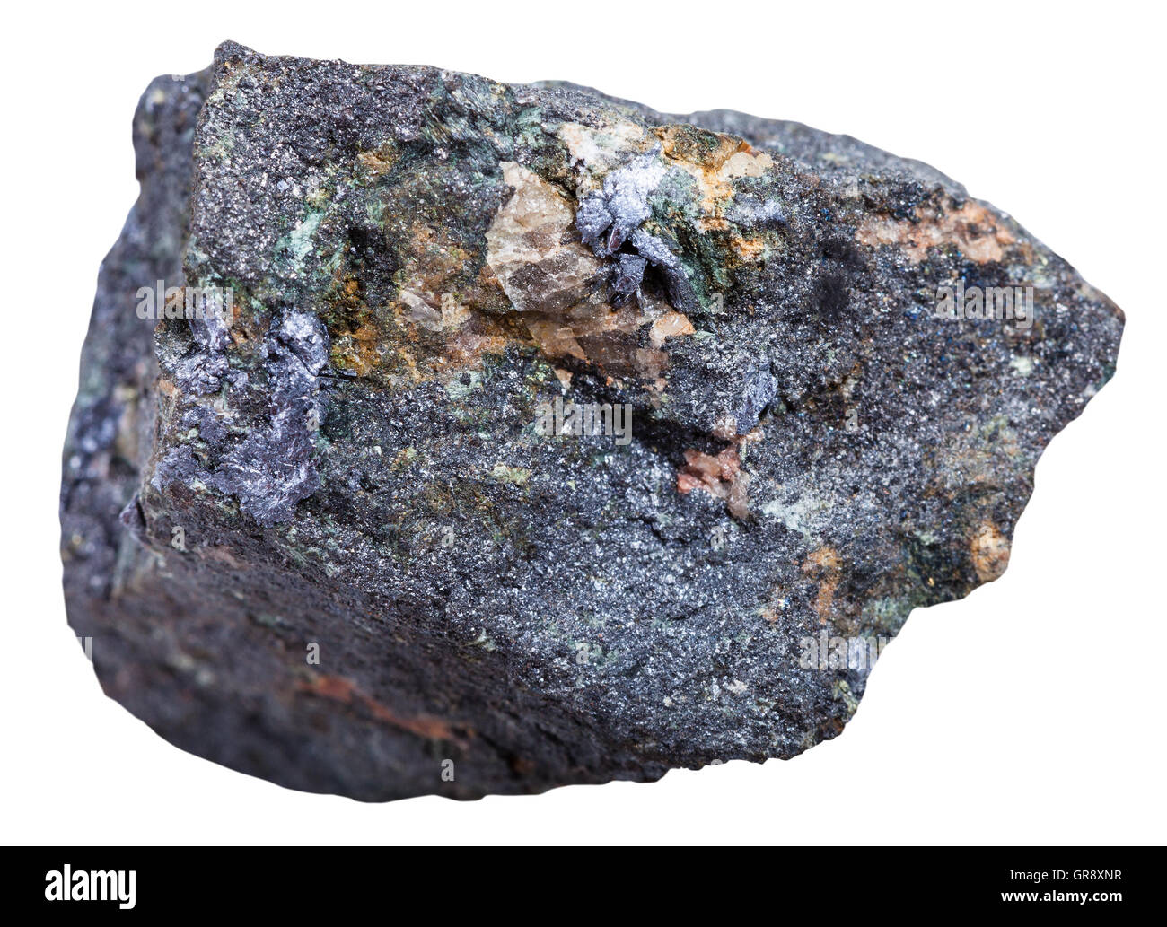 macro shooting of mineral resources - Molybdenite ore isolated on white background Stock Photo