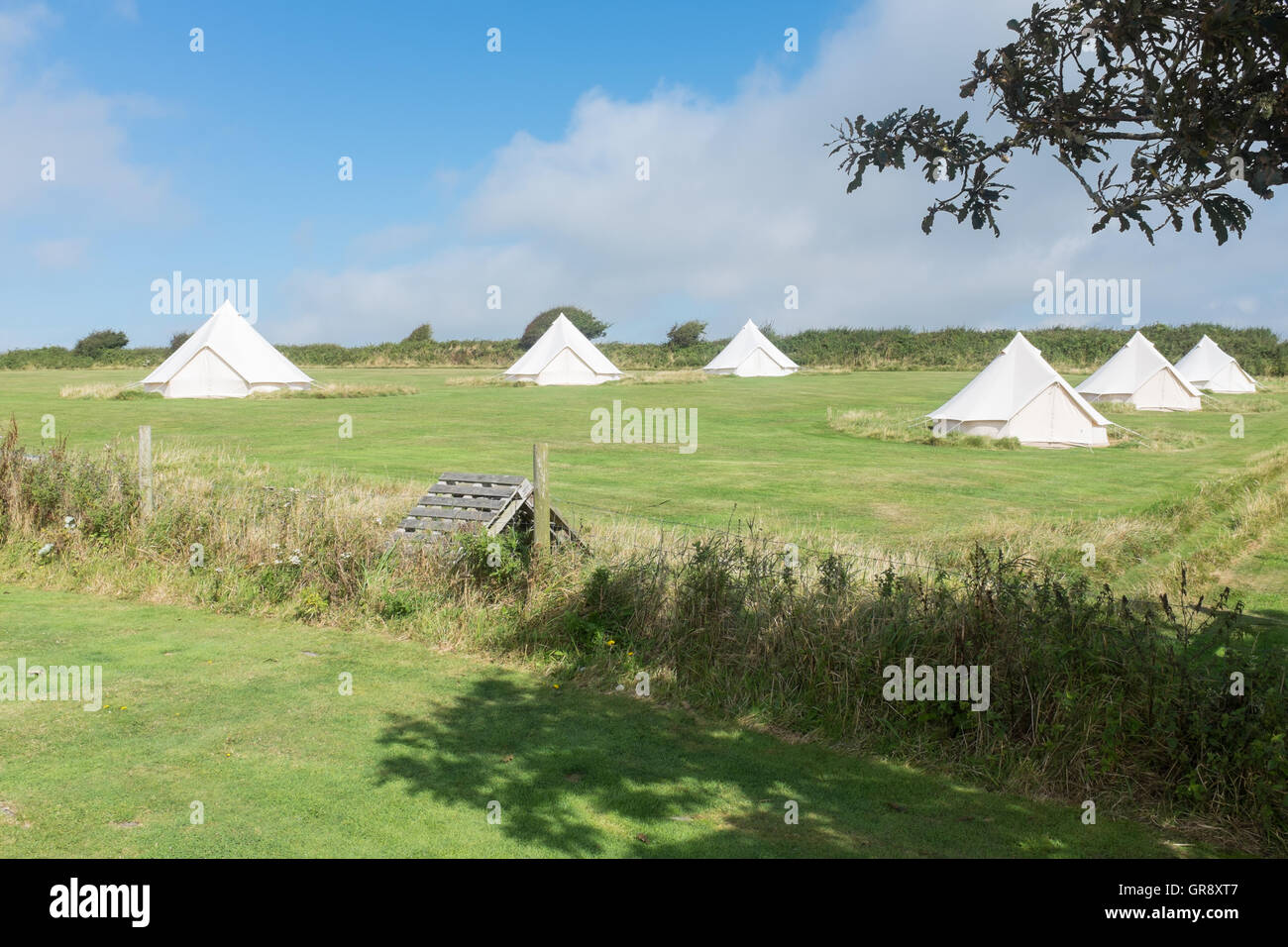 Luxury tepees or wigwams in a field near Bolberry on the south Devon coast Stock Photo