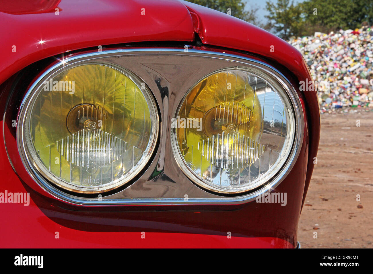 Headlight Of A Citroen Ami 6 Break Club Built In 1968 At A Junkyard