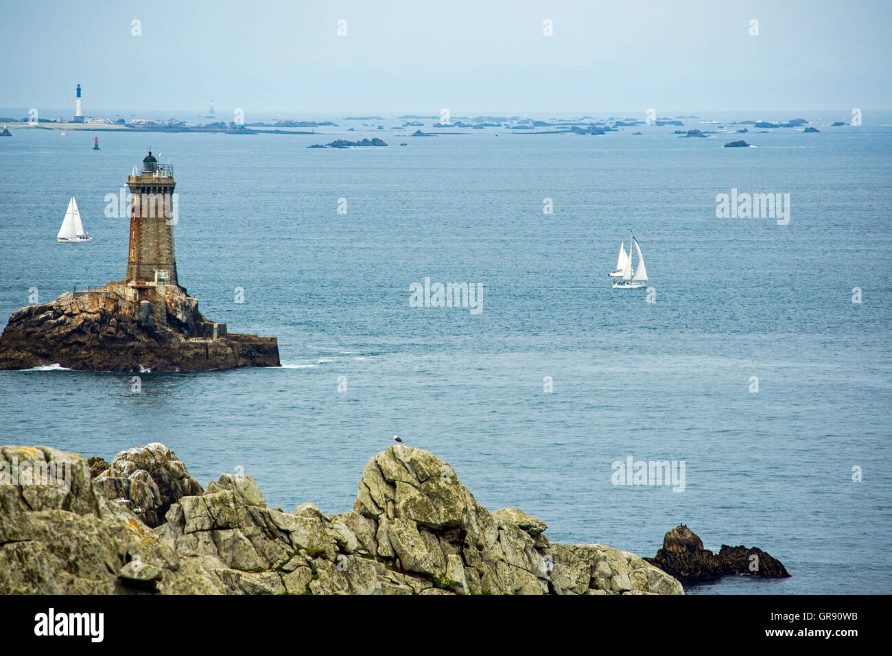 Lighthouse Pointe Du Raz, Brittany, France Stock Photo