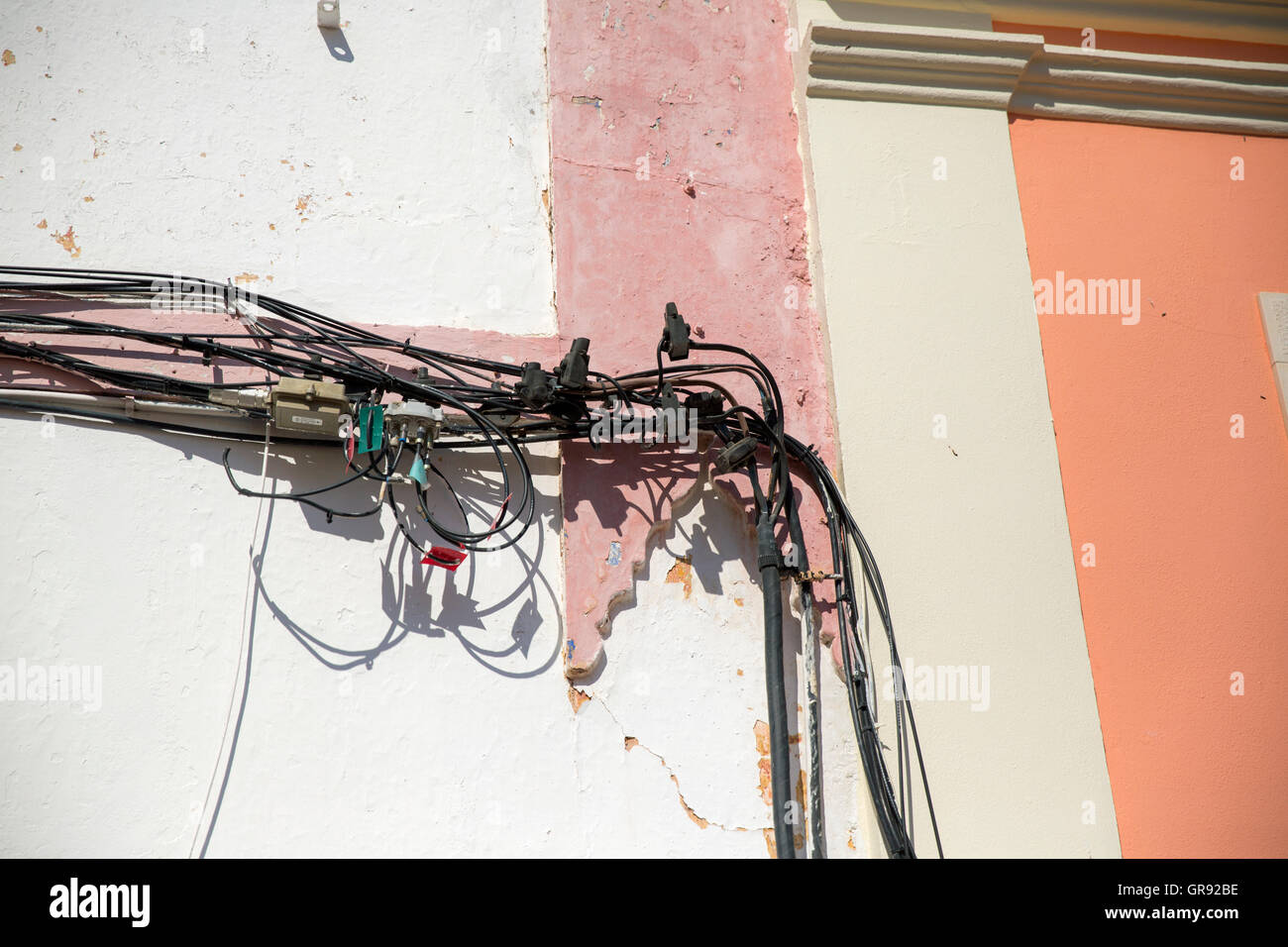Wiring And Electrical Service Connections In Portugal On A House Wall Stock Photo Alamy