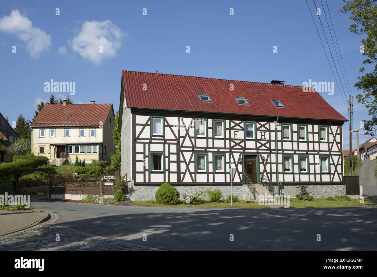 Modernized Half-Timbered House In Stiege, Harz, Saxony-Anhalt, Germany, Europe Stock Photo