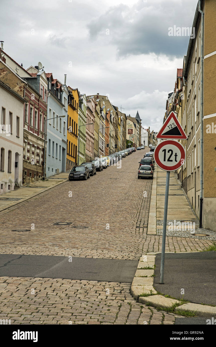 Detached, On The Steep Wall In Meerane, Paved Road, Sachsen, Germany, Europ Stock Photo