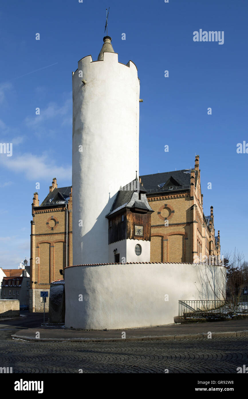White Tower In Pößneck, Thuringia, Germany, Europe Stock Photo