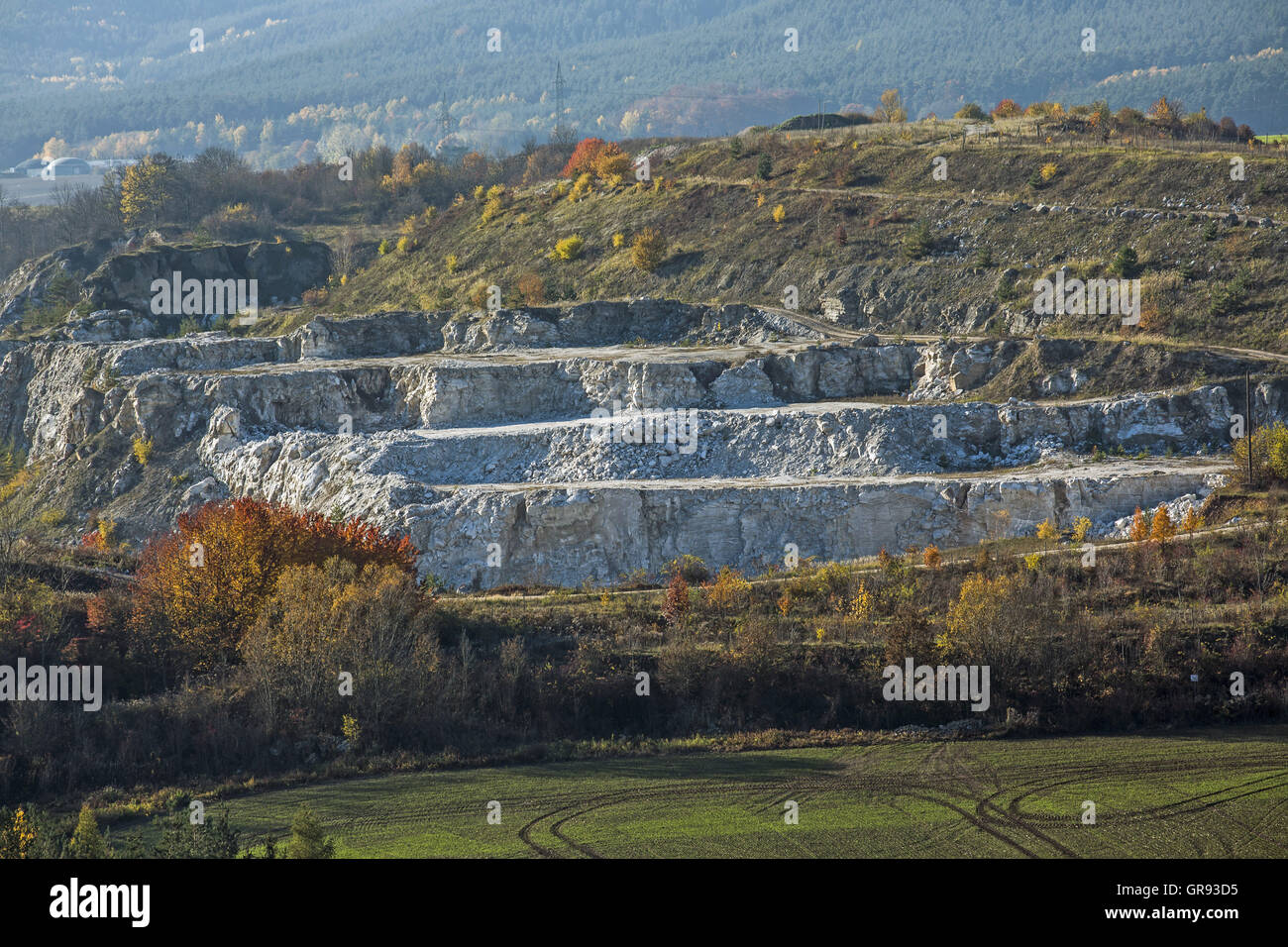 Plaster Surface Mining In Pößneck In Autumn, Thuringia, Germany, Europe Stock Photo