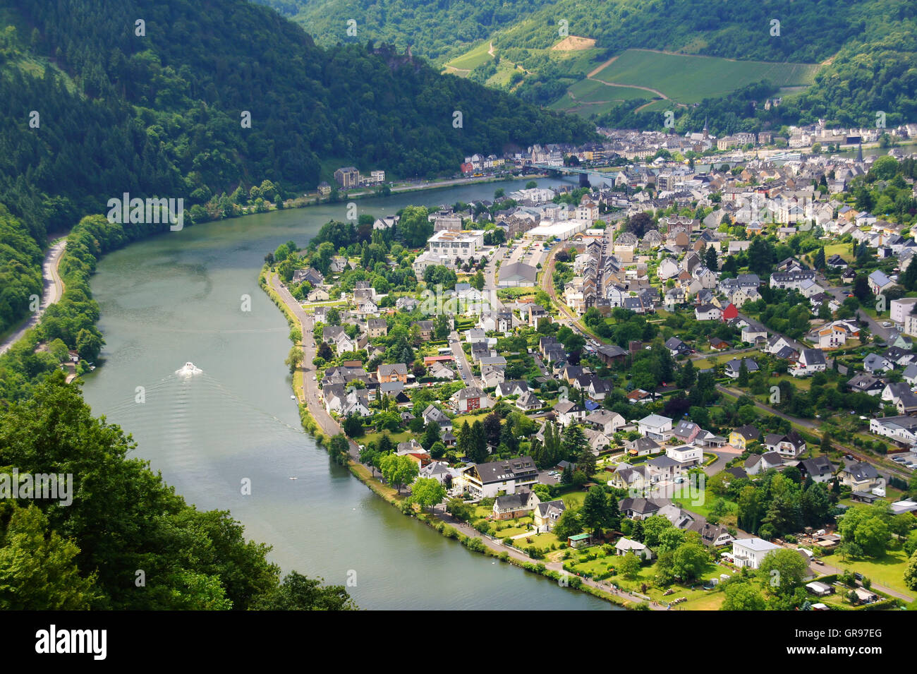 Double City Traben-Trarbach On The Moselle Seen From Starkenburg Stock Photo