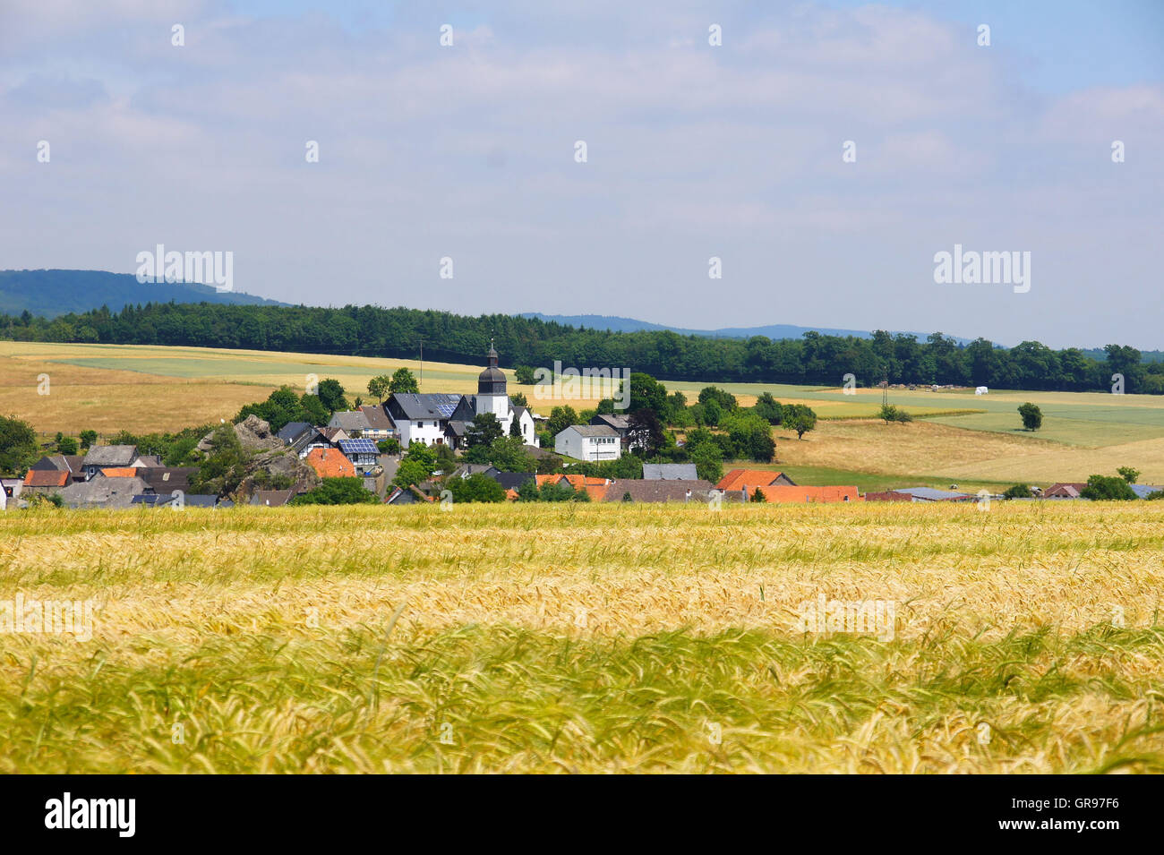 Small Village Seesbach On The Southern Edge Of The Soon Forest Stock Photo