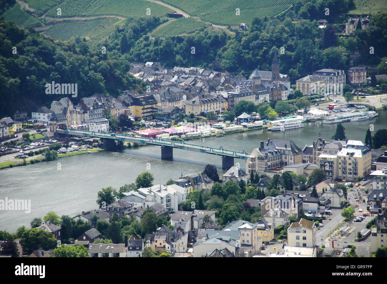 Double City Traben-Trarbach On The Moselle Seen From Starkenburg Stock Photo