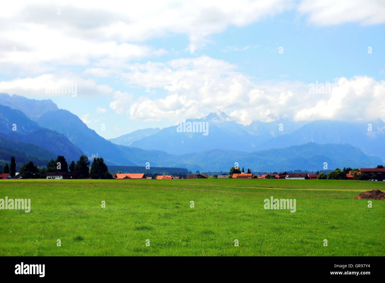 East Allgaeu Near The Village Of Buching With A View Towards The Alps Stock Photo