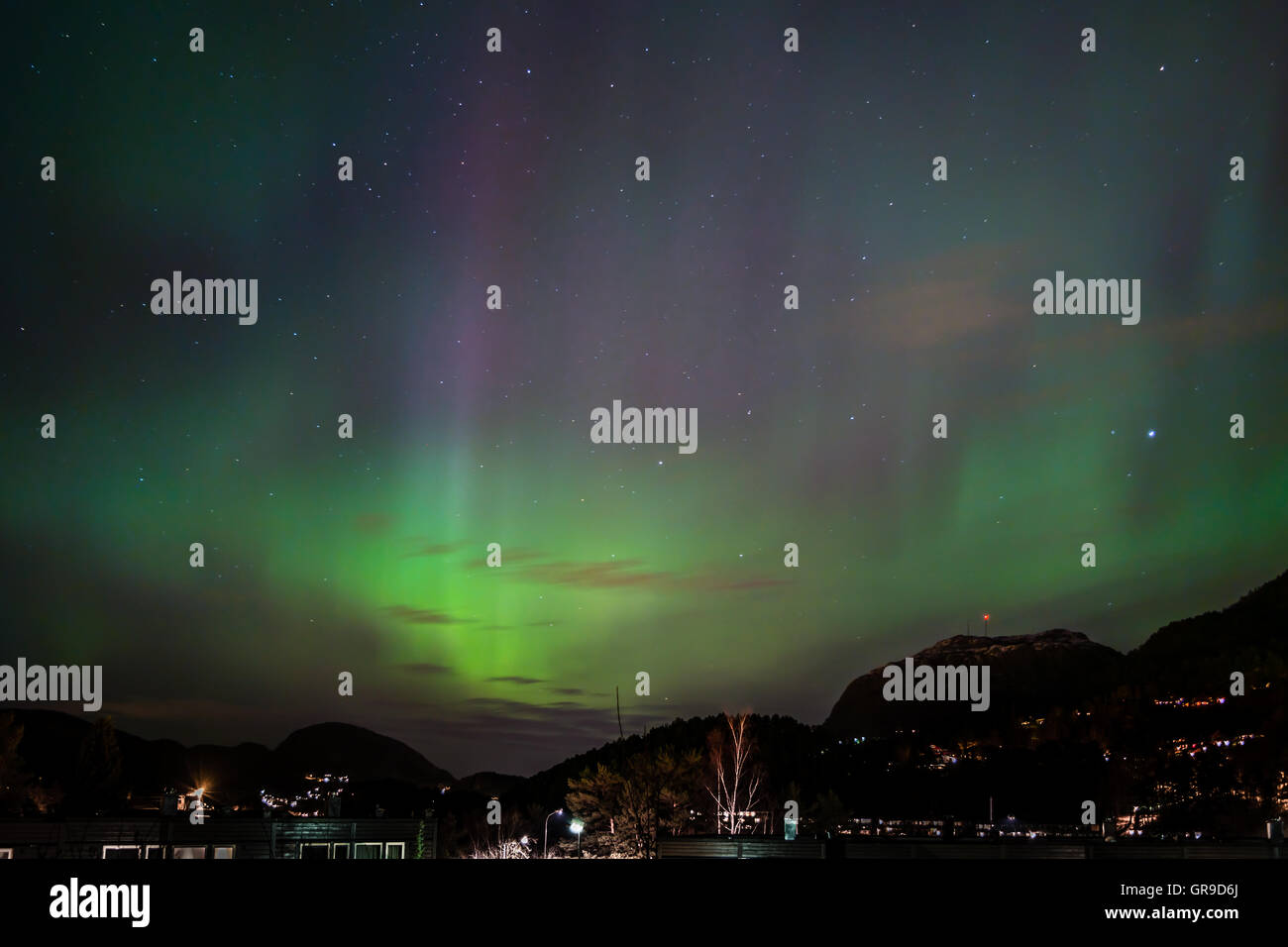 Northern Lights Aurora Borealis In Bergen Norway Almost Like Nature S Own Laser Show Stock Photo Alamy