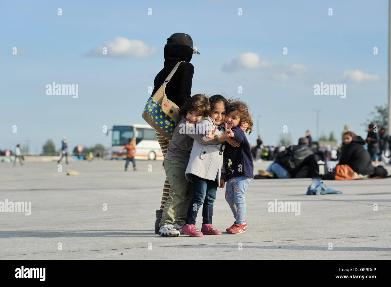Refugees On The Austrian Border In Nickelsdorf Stock Photo