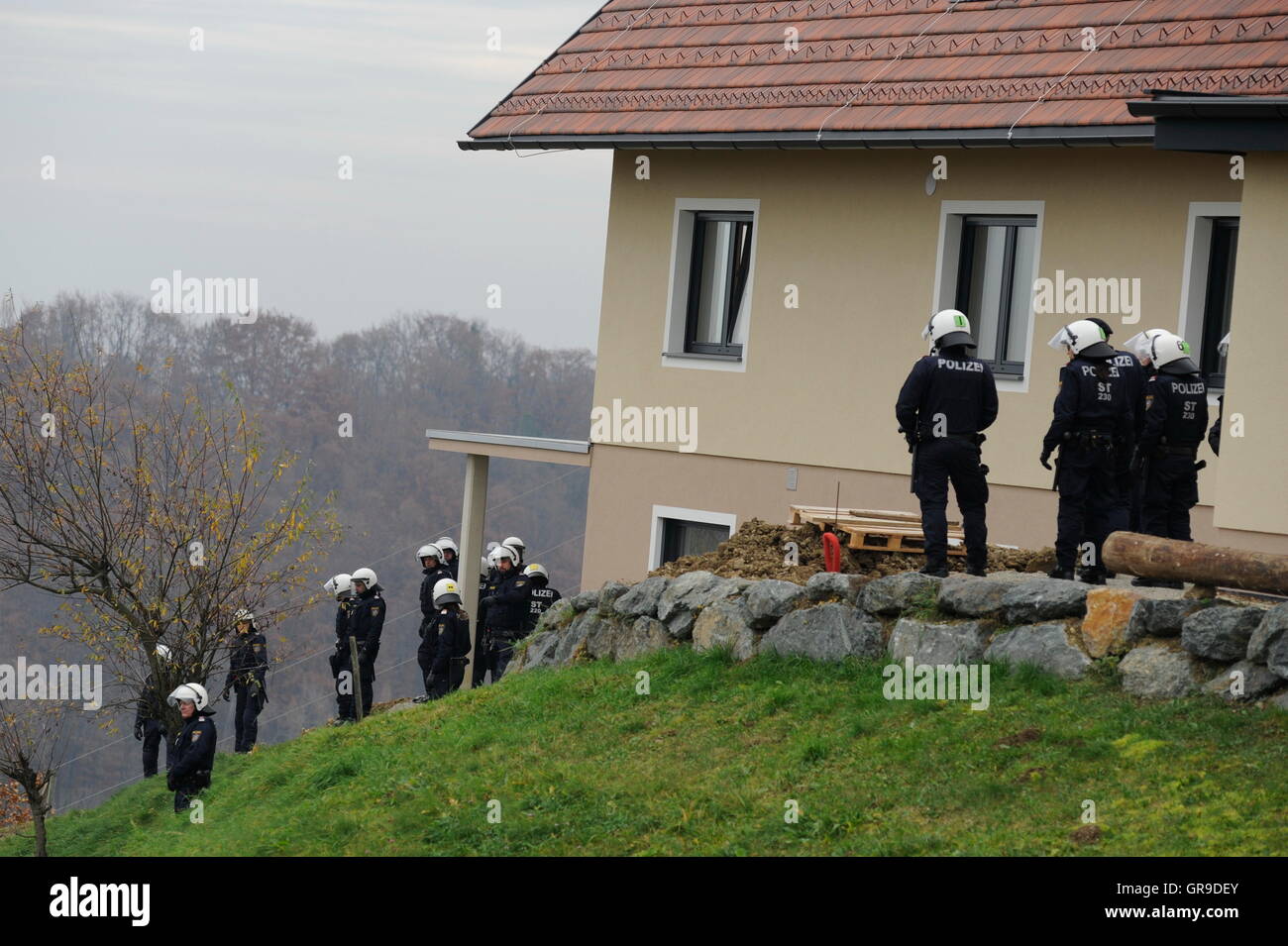 Riot Police In Spielberg, Austria Stock Photo