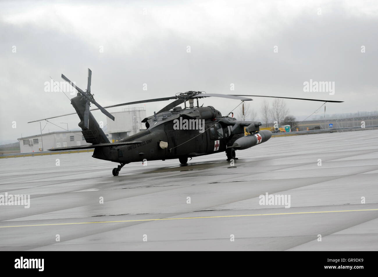 United States Army, Blackhawk Transport Helicopter At Vienna International Airport Stock Photo