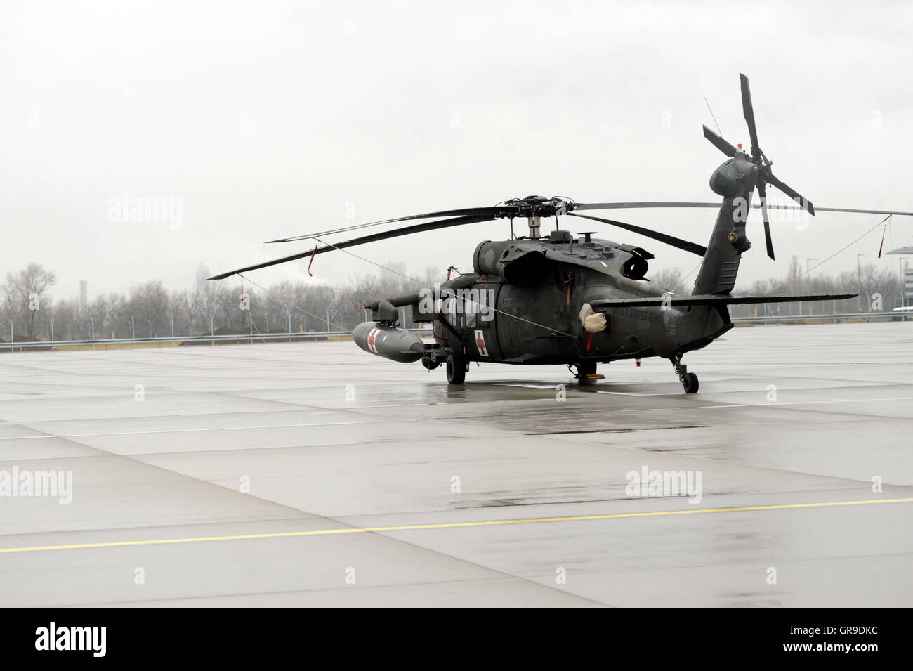 United States Army, Blackhawk Transport Helicopter At Vienna International Airport Stock Photo