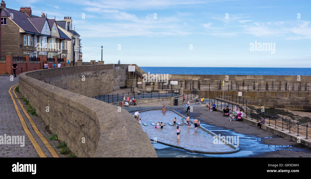The paddling pool on Fish Sands beach, The Headland, Hartlepool, County Durham, England Stock