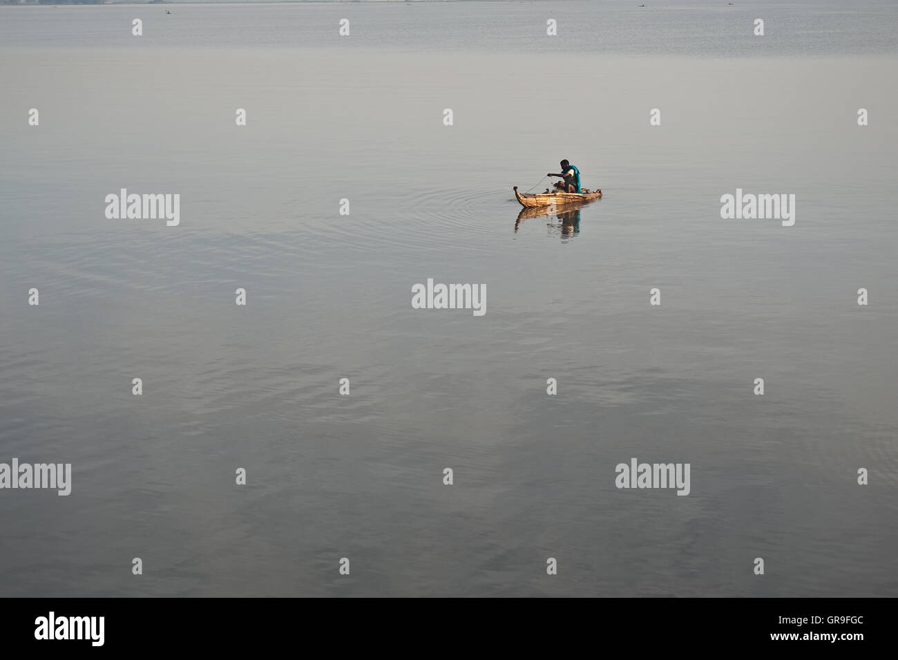 Fisherman, papyrus boat, lake Tana ( Ethiopia) Stock Photo