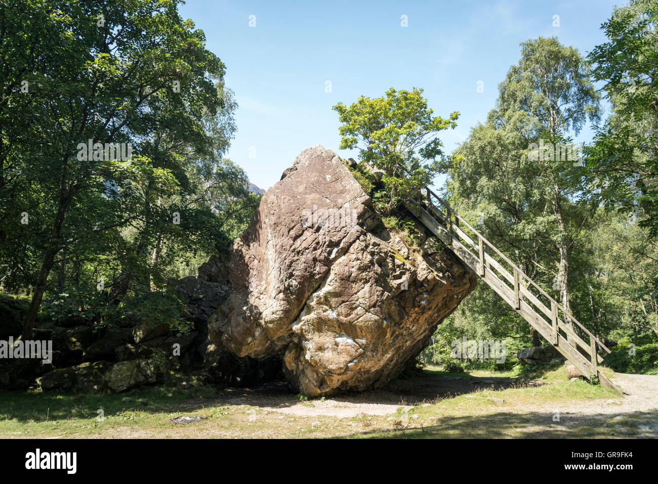 Bowder Stone, a large andesite lava boulder, Borrowdale, Cumbria, UK, England Stock Photo